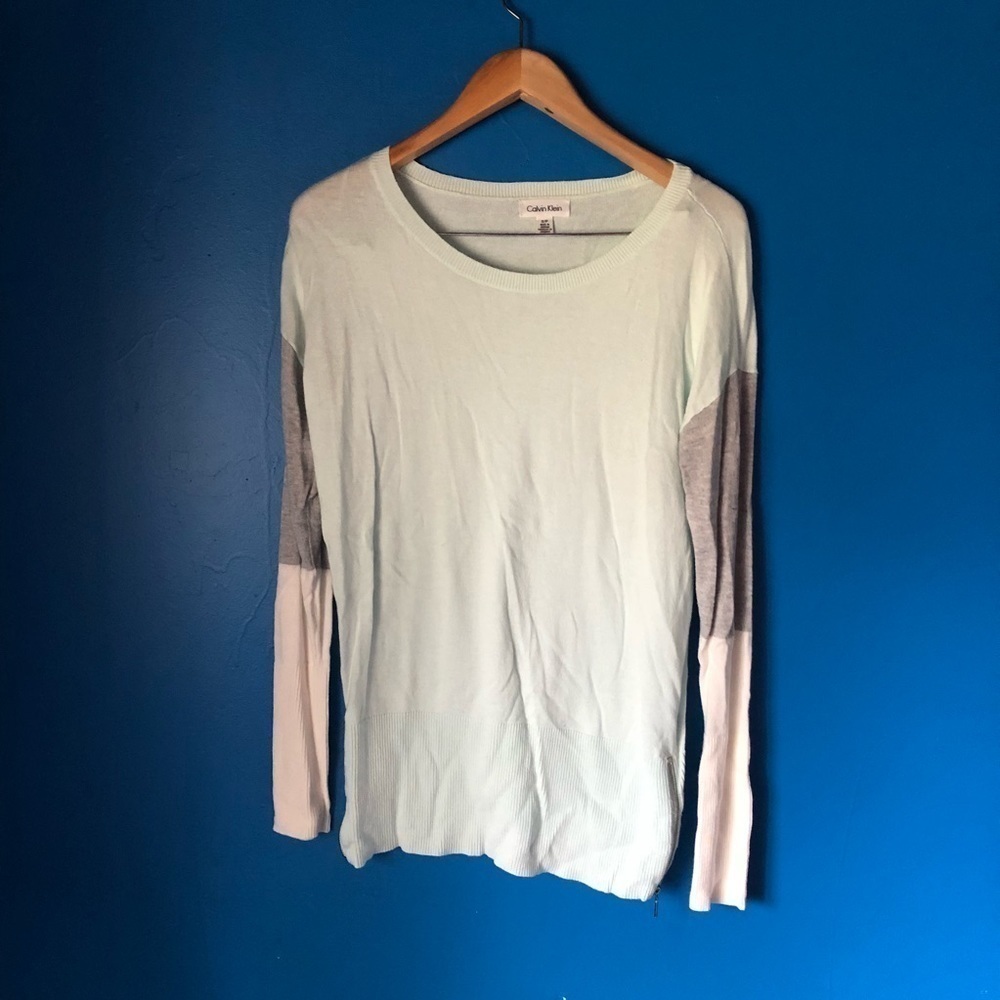 Calvin Klein Mint & White Striped Color Block Shirt – Small